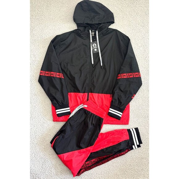 Death Road Records Track Suit Nylon Windbreaker Parachute Red Black Hooded - Picture 1 of 16
